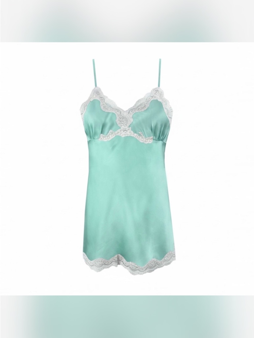 NWT Gold Hawk 100% Silk V-Back Lace Chemise in Winter Surf Green - Medium
